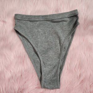 Gooseberry Womens Small Gray Ribbed Cotton Thong Panties High Waist